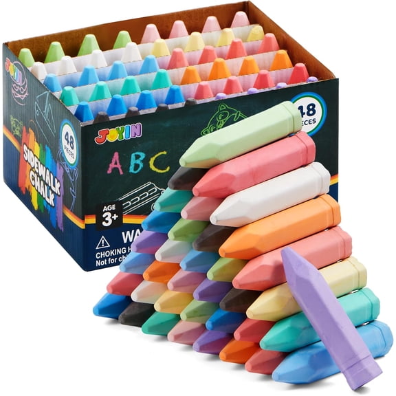 48 PCS Cone Shaped Washable Sidewalk Chalks Set, 12 Colors, Non-Toxic Jumbo Chalk Set for Art Play, Colored Outside Summer Outdoor Games and Chalkboard Drawing