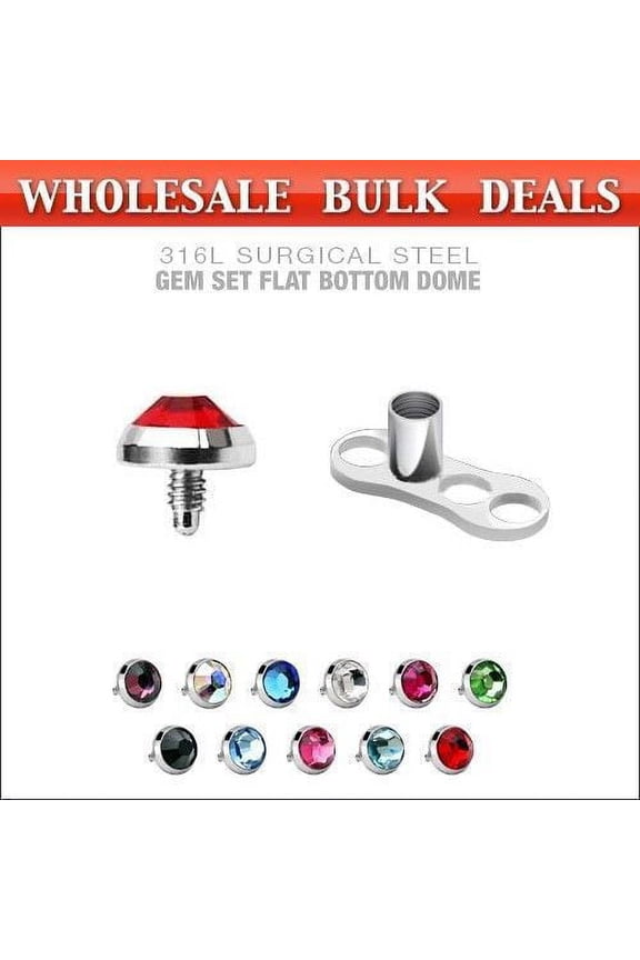 48 PCS Dermal Anchor Tops with Bases Included - 24 4mm CZ Gem Tops + 24 Bases