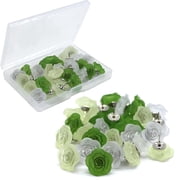48 PCS Flower Push Pins,Cute Decorative Thumb Tacks for Cork Board,Flower Push Pins for Bulletin Board, Photo Wall, Travel MapDark Green,Light Green,White