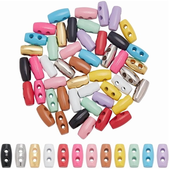 48 PCS Mini Alloy Toggle Buttons 0.39inch 2-Holes Tiny Toggle Horn Button 12 Color Sewing Horn Toggles Button Alloy Sweater Coat Buttons for Jacket Clothing Sewing DIY Craft Project Colorful