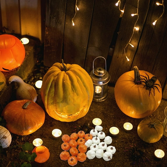 48 PCS Mini Pumpkins for Decoration, White and Orange Assorted Mini Pumpkins Crafts Foam Pumpkins for Fall Wedding Thanksgiving Table Centerpieces Decor