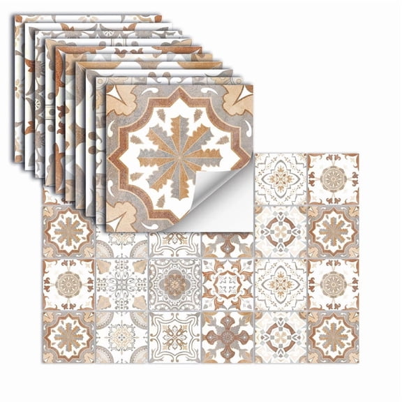 48 PCS Moroccan Tile Stickers 10x10cm, Removable Waterproof Oil Proof Wall Decals, Traditional Vintage DIY Mural for Kitchen Bathroom Backsplash Wall Decor