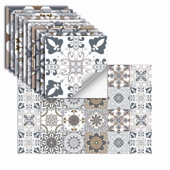48 PCS Moroccan Tile Stickers 10x10cm, Removable Waterproof Oil Proof Wall Decals, Traditional Vintage DIY Mural for Kitchen Bathroom Backsplash Wall Decor