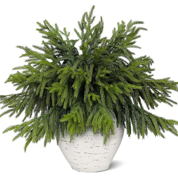 4 PCS Real Touch Norfolk Pine Branches, Artificial Christmas Green Plants Branch Faux Greenery Stem Fake Pine Picks for Vase DIY Crafts Garland Wreath Xmas Indoor Outdoor Decor(17.8 Inches)