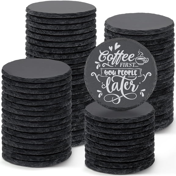 48 PCS Slate Coasters Bulk, Laser Engraving Blanks Material for Engraver, 4 Inch 24 PCS Natural Square, 24 PCS Round Black Stone Coasters for Drinks, Gifts, Wedding Party, Decor, Christmas
