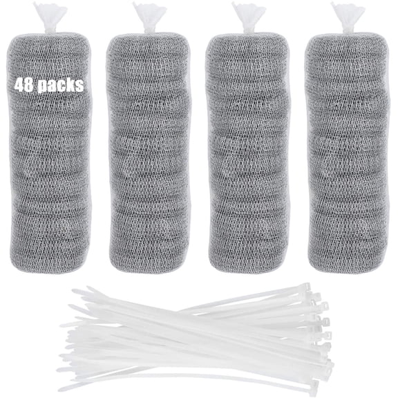 48 PCS Stainless Steel Washing Machine Lint Trap, Washer Lint Catcher Hose Screen Filter with 48 Nylon Cable Ties, Reusable Laundry Lint Snare for Washing Machine Hose