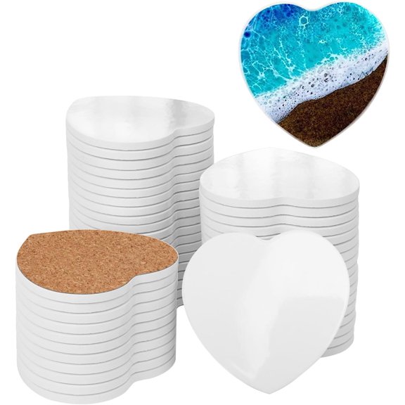 48 PCS Sublimation Round Ceramic Coasters with Cork Backing Pads, 4 Inch Sublimation Blanks Round Coaster for Drinks - Heat Transfer & Absorbent Ceramic Stone Coaster Set for DIY Crafts