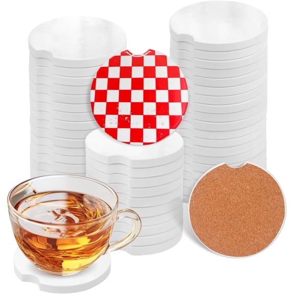 48 PCS Sublimation Round Ceramic Coasters with Cork Backing Pads, 4 Inch Sublimation Blanks Round Coaster for Drinks - Heat Transfer & Absorbent Ceramic Stone Coaster Set for DIY Crafts