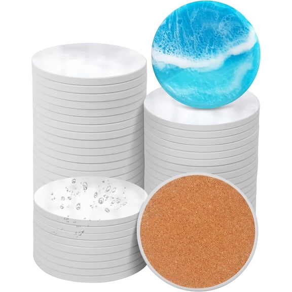48 PCS Sublimation Round Ceramic Coasters with Cork Backing Pads, 4 Inch Sublimation Blanks Round Coaster for Drinks - Heat Transfer & Absorbent Ceramic Stone Coaster Set for DIY Crafts