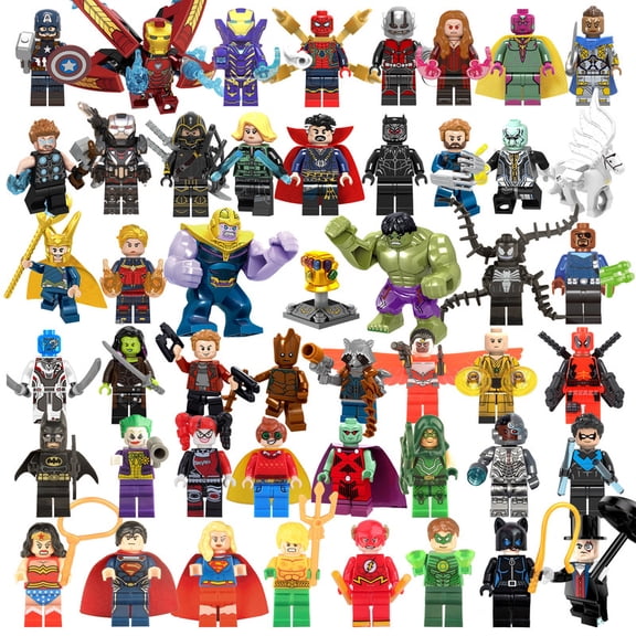 48 PCS Super Battle Character Building Blocks Set Creative Minifigures Action Hero Toys for Boys Girls Birthday Gift Cake Decorations
