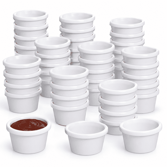 48 Pack 1.5 Oz Mini Round White Condiment Cups for Dipping Sauces