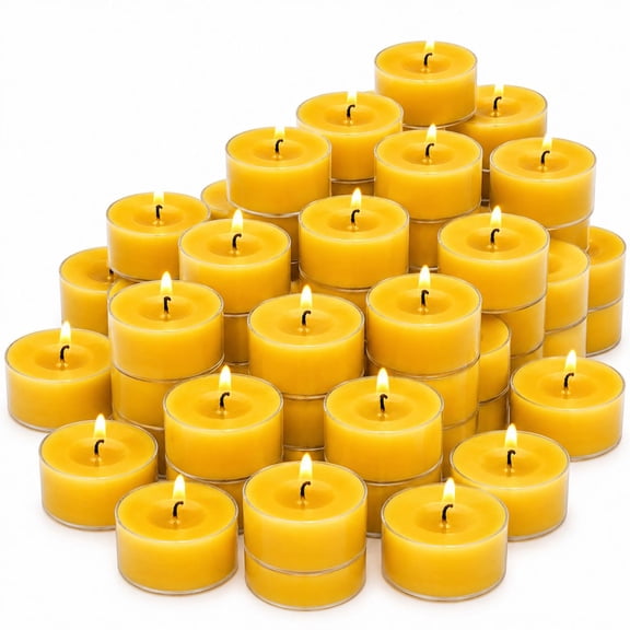 48‑Pack 100% Pure Natural Beeswax Tealight Candles, 4‑Hour Smokeless Clean Burn with Clear Cups for Relaxation & Home Decor