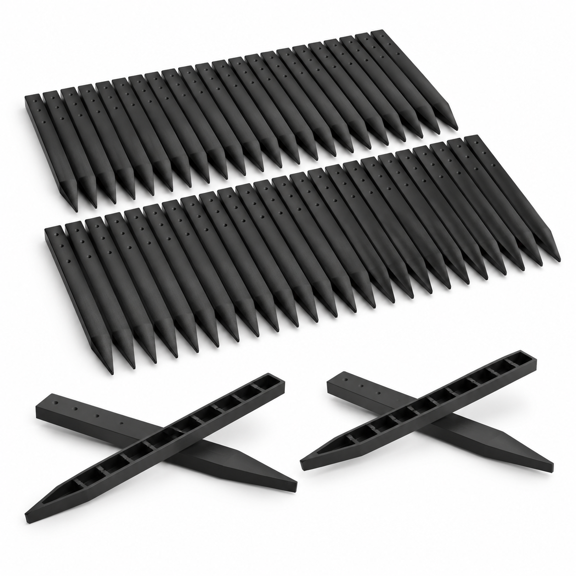 48 Pack 12 Inch Black Plastic Landscape Garden Border Edging Stakes