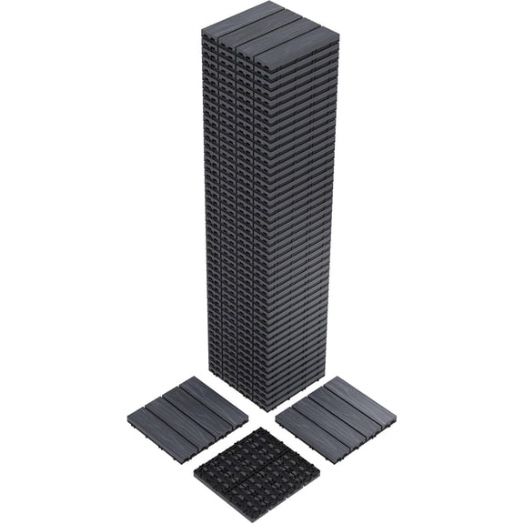 48-Pack 12"x12" Interlocking Composite Deck Tiles Waterproof Outdoor Patio Flooring, All-Weather Wood-Grain Plastic Tiles for Balcony, Poolside & Garden, Easy Snap-Together Design (Grey, 48 Sq Ft)