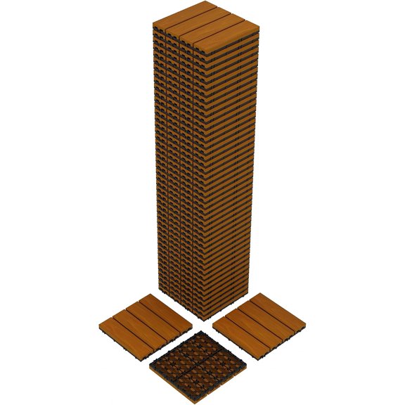 48 Pack 12Inx12In Composite Interlocking Deck Tiles Waterproof Patio Flooring for Indoor Outdoor Poolside Balcony Teak 48 Sq Ft