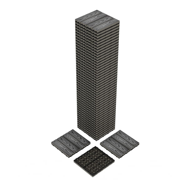 48-Pack 12x12 Inch Interlocking Deck Tiles, Plastic Composite Wood Patio Flooring Waterproof - All Weather Indoor Outdoor Tile for Balcony, Porch, Poolside, Backyard (48 Sq ft, Grey)