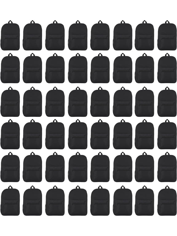48 Pack 17 Inch Wholesale Backpacks for Students, 12 Assorted Colors - Bulk Case of Bookbags Water Resistant Knapsacks (48 Pack Black)