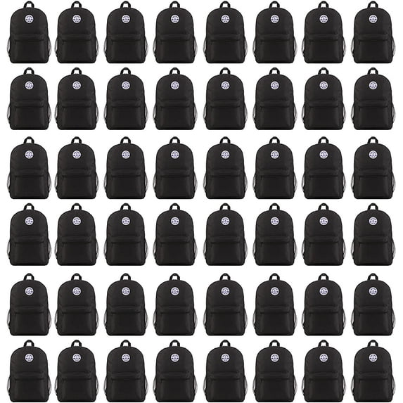48 Pack 17 Inch Wholesale Backpacks for Students, 12 Assorted Colors - Bulk Case of Bookbags Water Resistant Knapsacks (48 Pack Black)