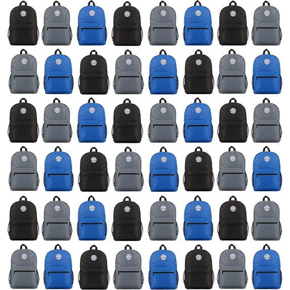 48 Pack 17 Inch Wholesale Backpacks for students, 12 Assorted Colors - Bulk Case of Bookbags Water Resistant Knapsacks