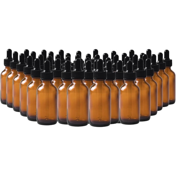 48 Pack 2oz Amber Glass Dropper Bottles, Eye Bottles for Essential Oils, Perfumes