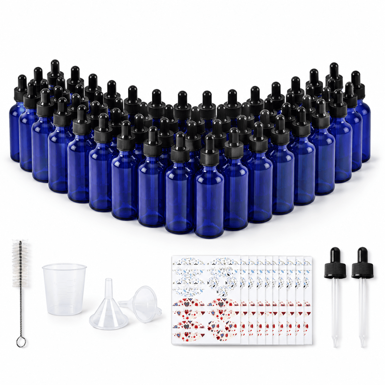48 Pack 2oz Cobalt Blue Glass Dropper Bottles with Accessories ...