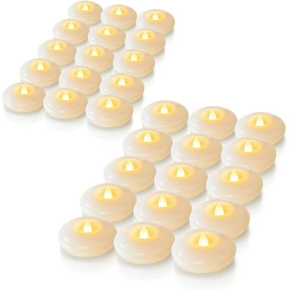 48 Pack 3” Flameless Led Floating Candles, 200 Hour White Battery Operate Waterproof Tealights for Cylinder Vases, Centerpieces at Wedding Decor, Party, Pool