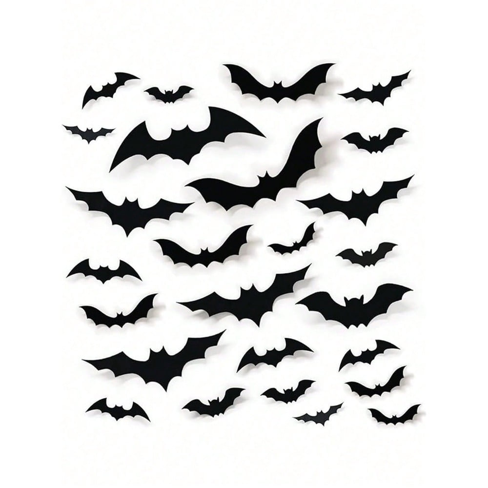 48-Pack 3D Bat Stickers - Reusable Halloween Wall Decor for Indoor ...