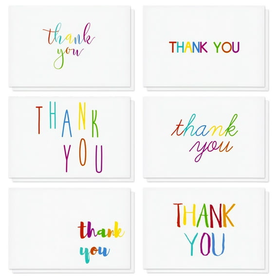 Juvale Thank You Cards with Envelopes - Bulk Blank Thank You Notes & Cards for Kids & Adults - 6 Assorted Rainbow Designs - White, 48 Pack, 4 x 6 In
