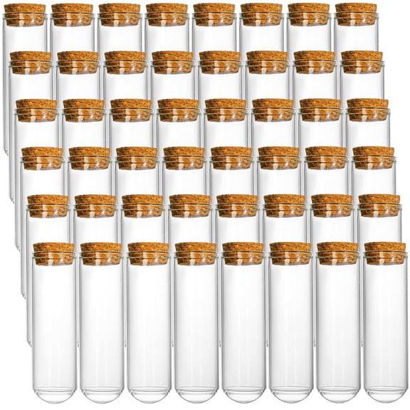 48 Pack 50ml Glass Test Tubes with Cork Stoppers, 30x100mm Clear Round Bottom Glass Test Tubes for Bath Salt Candy Storage Science Lab Party Plant Propagation Container