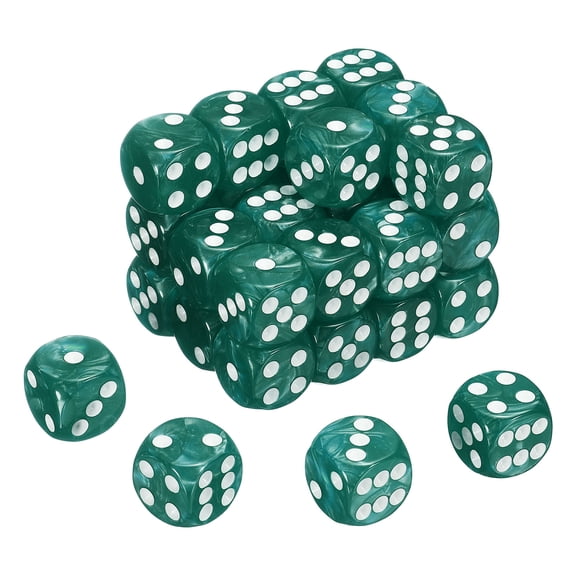 48 Pack 6 Sided Colored Standard Dice, Acrylic D6 Mini Polyhedral Pearl Pattern Game Dice Set for Table Games or Math Learning, Dark Green/White Point