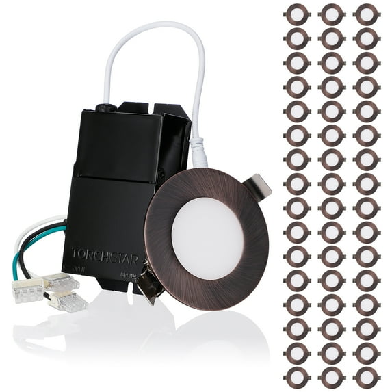 48 Pack 7W 3 Inch Ultra-Thin LED Recessed Light with J-Box, Dimmable, 400lm Slim Panel Downlight, Oil Rubbed Bronze, 2700K Soft White