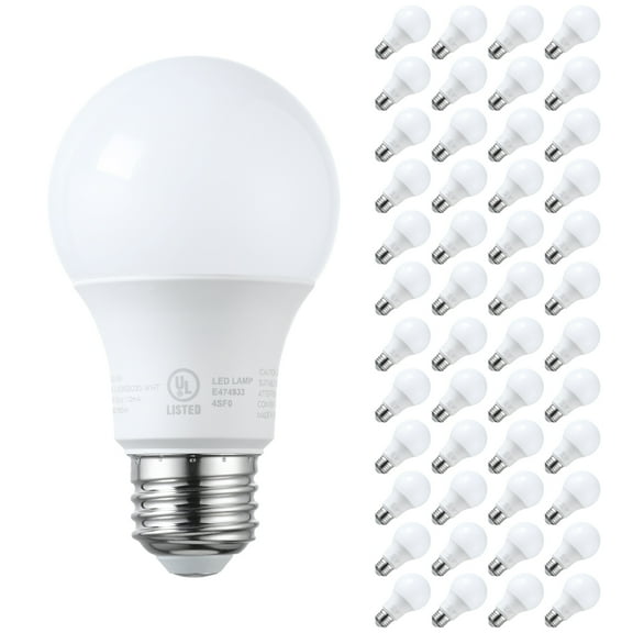 48 Pack A19 LED Light Bulbs 60W Equivalent, UL Listed, Dimmable, 3000K Warm White, E26 Standard Base, Flicker Free