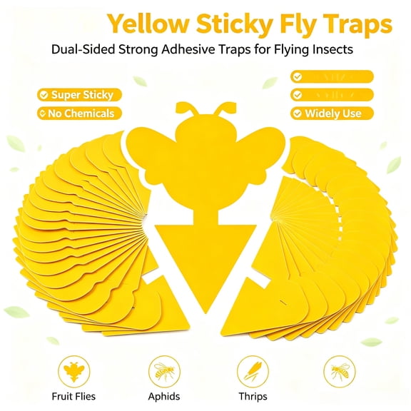 48 Pack Assorted Shapes Yellow Sticky Insect Traps, Double Sided Fungus Gnat & Fruit Fly Trap for Indoor Outdoor Potted Plants