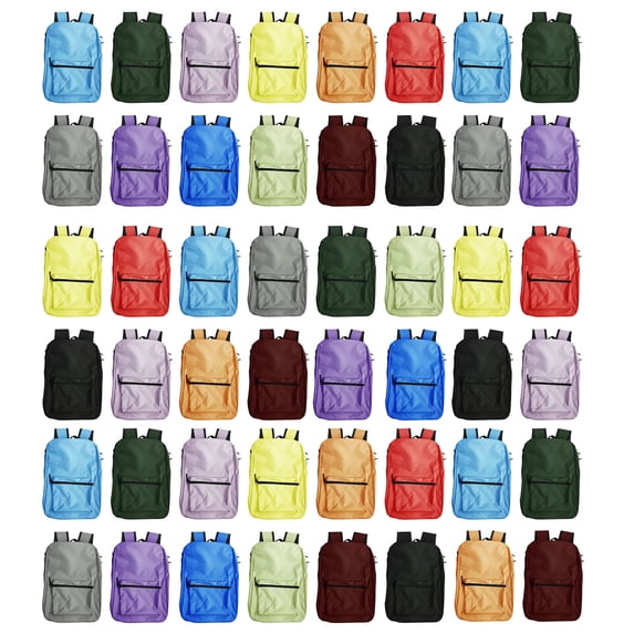 48 Pack Backpack, Bulk 17 inch Outdoor Travel Zippered Bags Bulk Pack School Children Adults Events