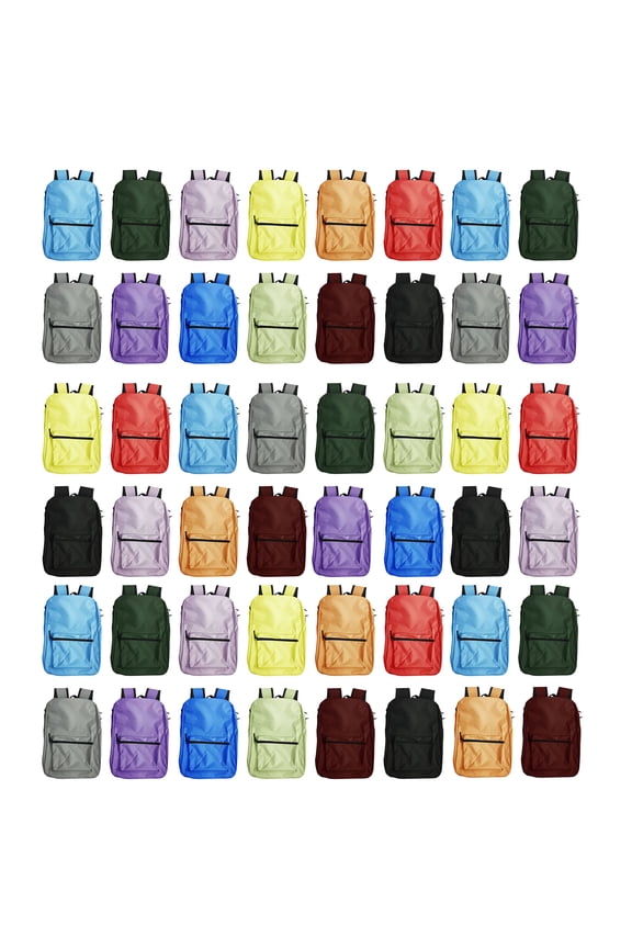 48 Pack Backpack, Bulk 17 inch Outdoor Travel Zippered Bags Bulk Pack School Children Adults Events