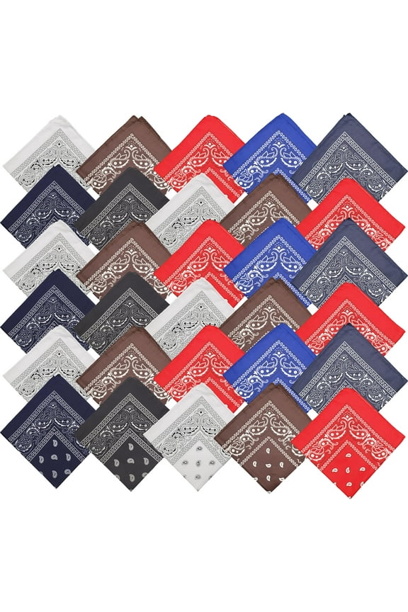 48 Pack Bandanas, Unisex One-Sided Print Paisley Retro Head Wrap Necktie Face Cover Bulk (Assorted A)