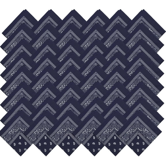 48 Pack Bandanas, Unisex One-Sided Print Paisley Retro Head Wrap Necktie Face Cover Bulk (Navy)