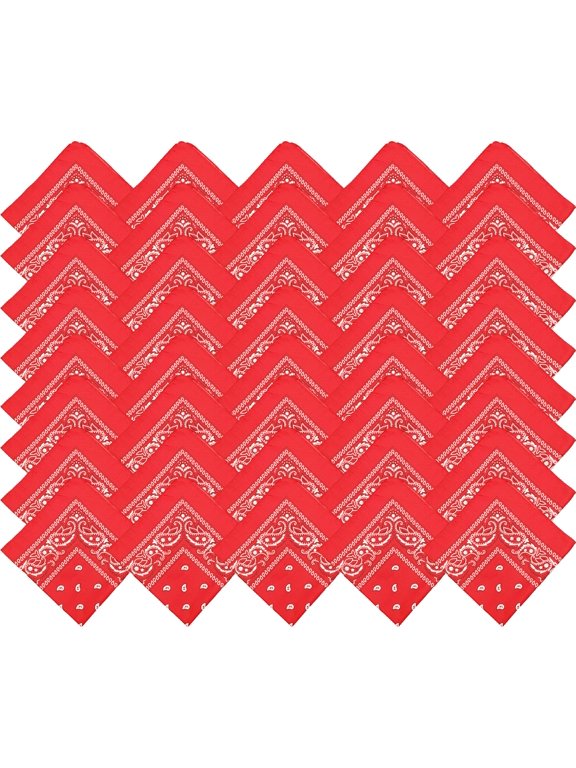 48 Pack Bandanas, Unisex One-Sided Print Paisley Retro Head Wrap Necktie Face Cover Bulk (Red)