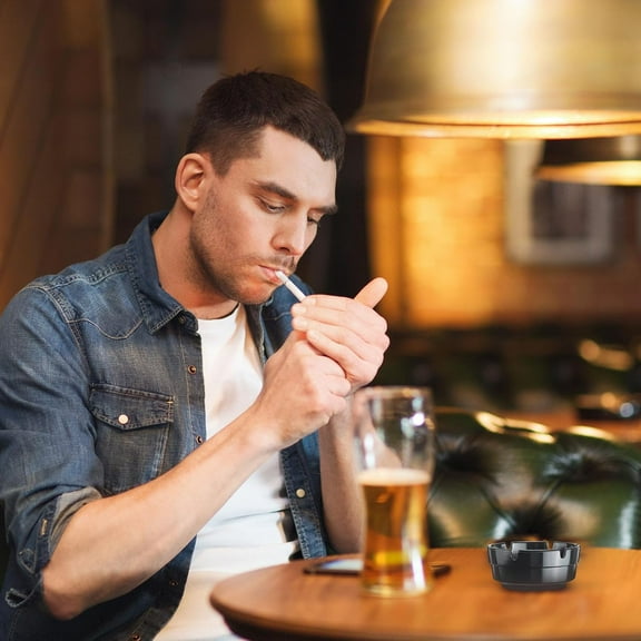 48 Pack Black Plastic Ashtrays 4 Inch Diameter for Home Restaurant  Indoor Outdoor