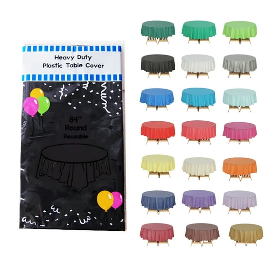 (48 Pack) Black Premium Round Heavy-Duty Plastic Table Covers (Reusable)