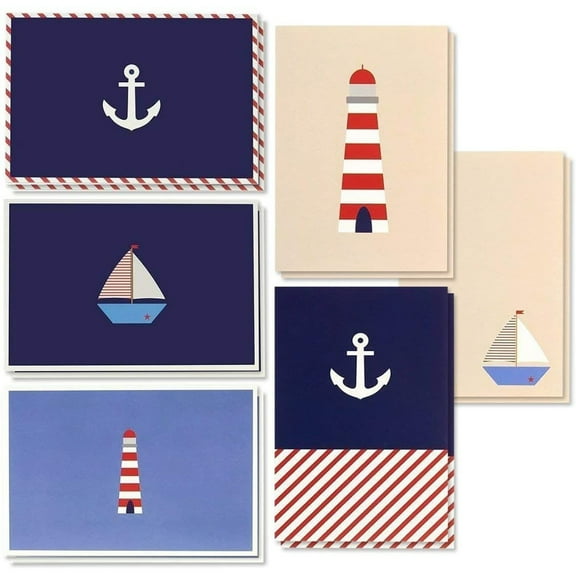 BEST PAPER GREETINGS Nautical Note Cards - 4 x 6 In, Pack of 48 Blank Cards & Envelopes - Anchor & Sailboat Stationery Set - Nautical Thank You Notes