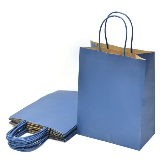 48 Pack Blue Gift Bags (10.5x8x4.25 In): Medium Kraft Paper Bags with Handle Bulk, Great for Shopping Bag, Party Favor Bags, Treat Bags, Goodie Bag, Business Tchotchkes, Special Occasion & More