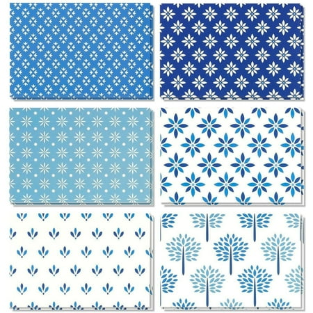 BEST PAPER GREETINGS 48 Pack Blue Stationery Notecards and Envelopes Set - 4x6-Inch All Occasion Thank You Notes for Birthdays, Business - 6 Floral Designs (Blank Inside) - Blank Cards And Envelopes