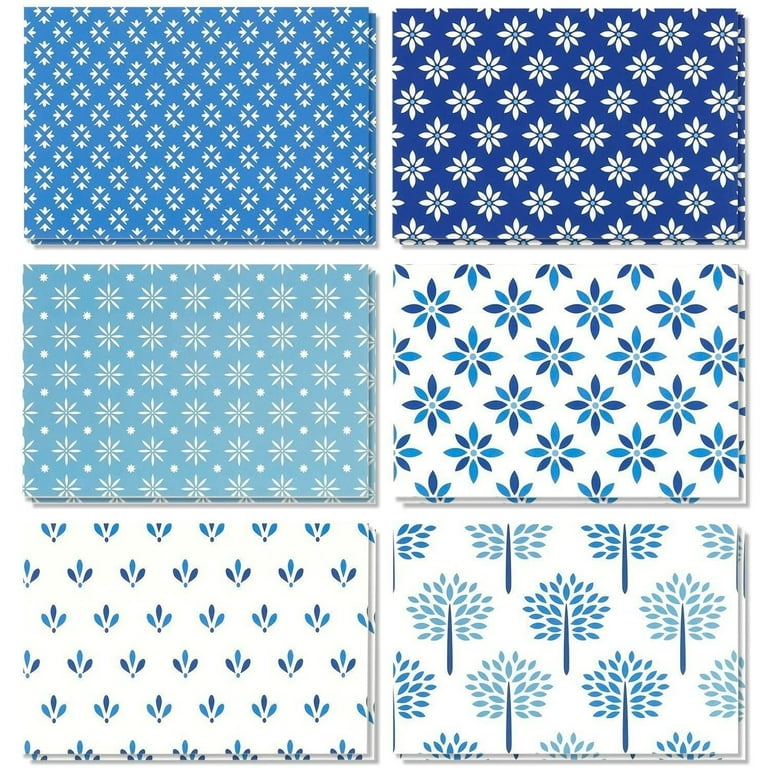 48 Pack Blue Greeting Cards Set, All Occasion Blank Notecards with Envelopes (6 Designs, 4x6 inch)