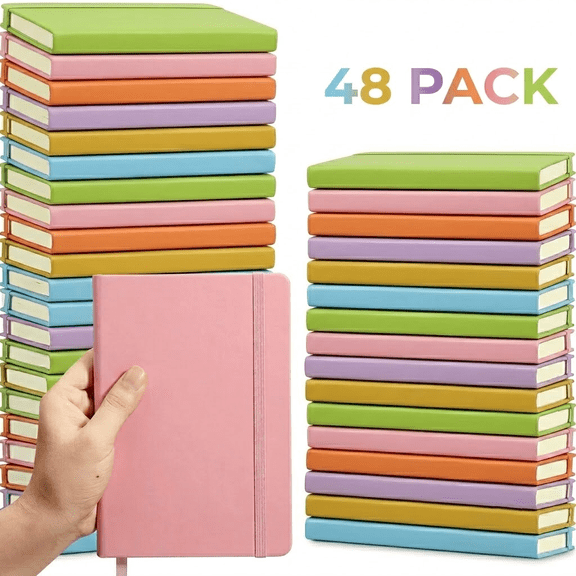 48-Pack Bulk A6 Pocket Journals, 3.7"x5.7" HardcoverLined Mini Notebooks, 160 Pages, 6 Colors