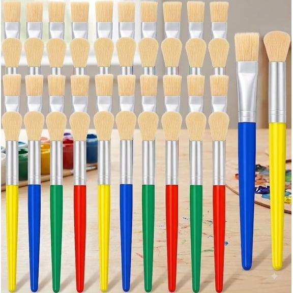 48 Pack Bulk Paint Brushes Set, Large Chubby Round & Flat Paint Brushes, Washable for Acrylic, Oil and Watercolor Painting