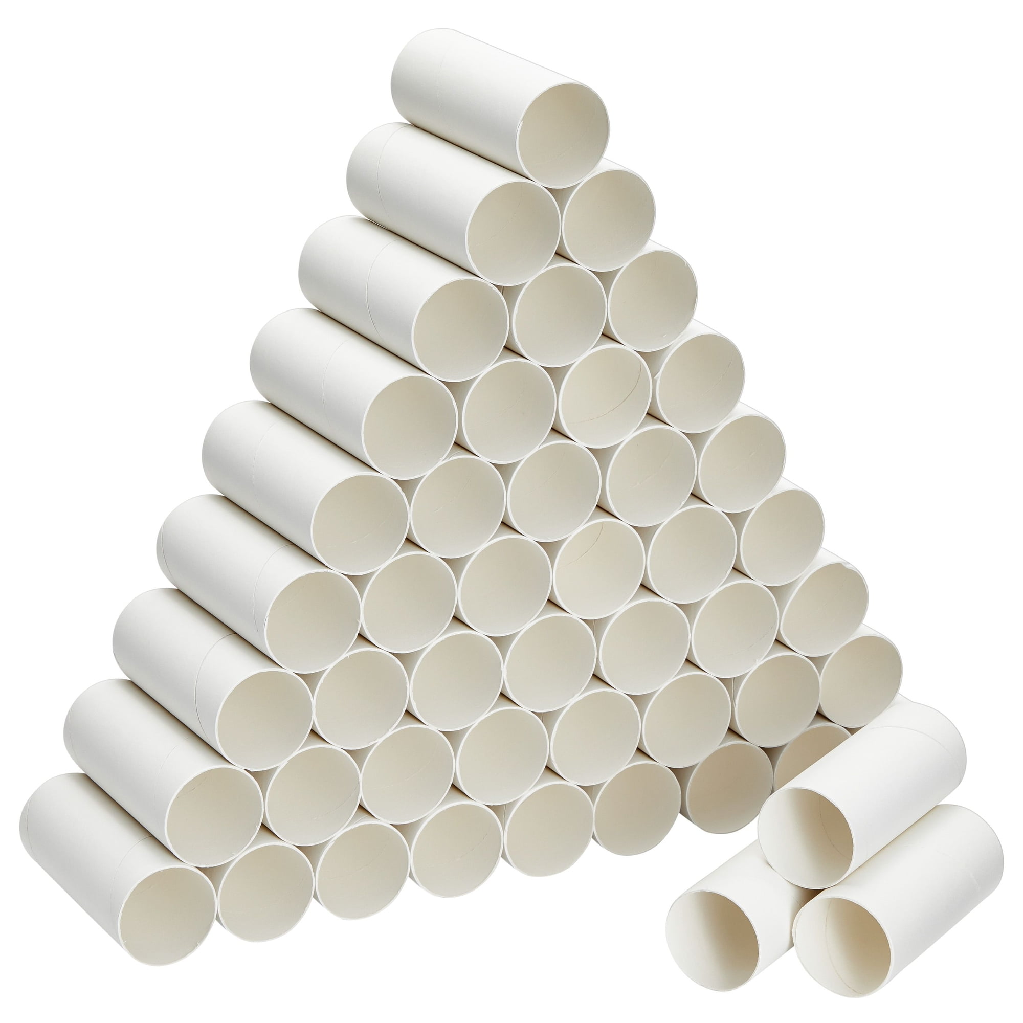 A selection of cardboard toilet paper tubes in various arrangements  isolated on a white background Stock Photo
