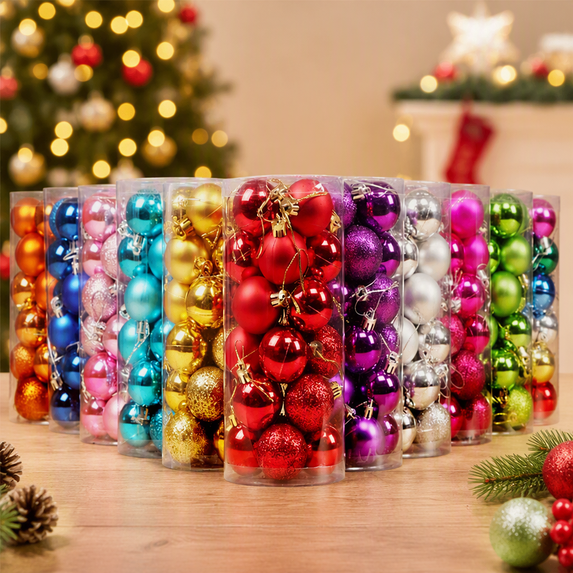 48 Pack Christmas Tree Ornaments,3cm Christmas Tree Ball Bauble Hanging Ornament Sparkly Glitter Christmas Decorations for Tree Wreath Home Party Holiday Display(Pink A)