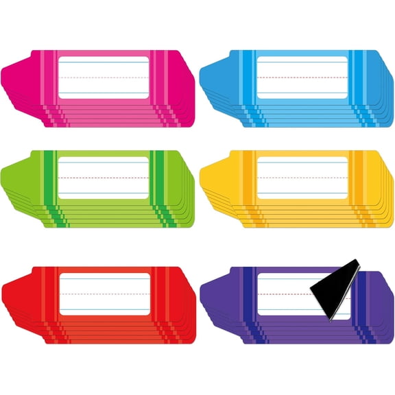 48 Pack Colorful Crayon Shaped Magnetic Name Tags, Reusable Dry Erase Magnets, Writable Name Plates for Kids Classroom, Student Desks, Lockers, Whiteboards, Back to School & Office Supplies