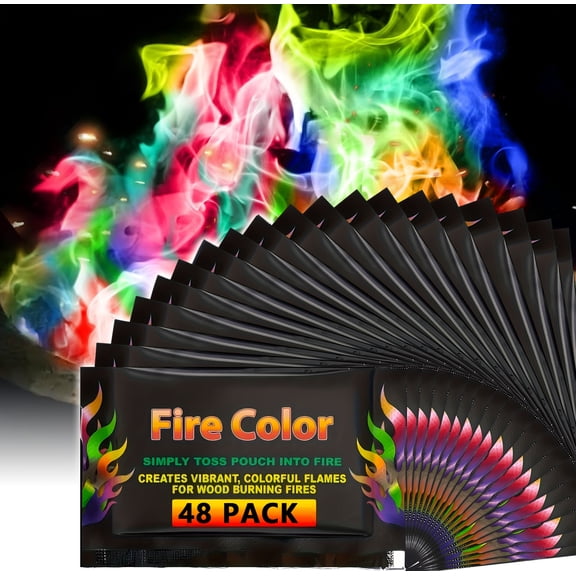 48 Pack Colorful Flames Color Fire Packets Fire Pit for Campfire,Fire Color Packets Camping Accessories for Kids & Adults,Outdoor Fire Changing Flame Powder. (48 Packets)